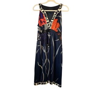 Elie Tahari Floral Print Dress Sleeveless V-Neck Midi Dress Size‎ M